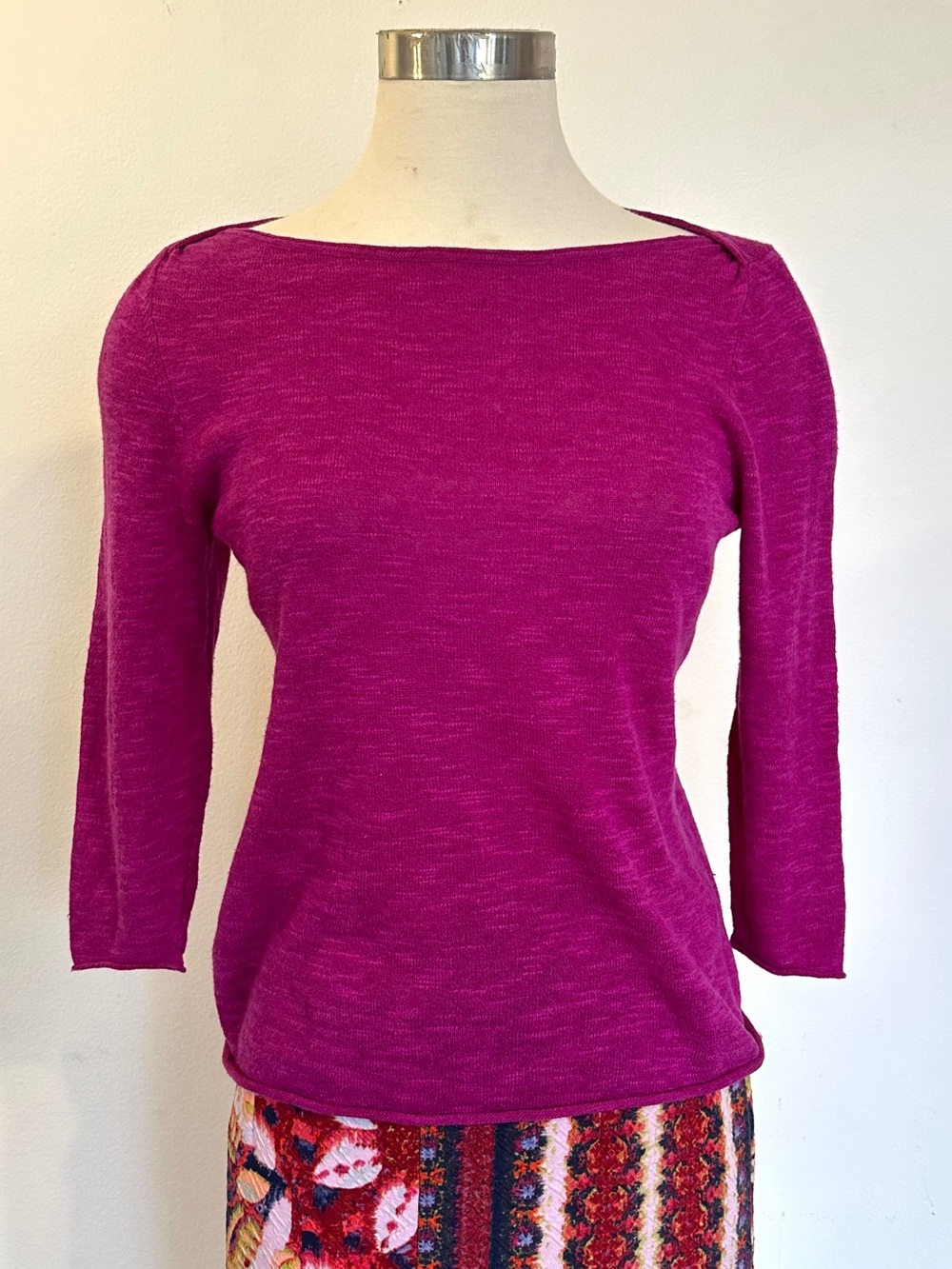 Eileen Fisher Fuchsia Boatneck Lightweight Knit Top